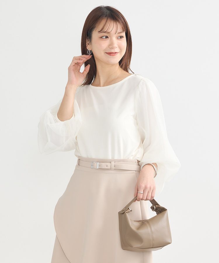 earth music&ecology「キラキラストーンパールチュールスリーブプルオーバー」|Tシャツ・カットソー|