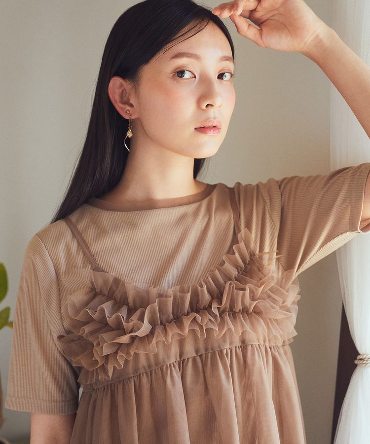 earth music&ecology「SET2点チュールビスチェ＋シアープルオーバー」|Tシャツ・カットソー|