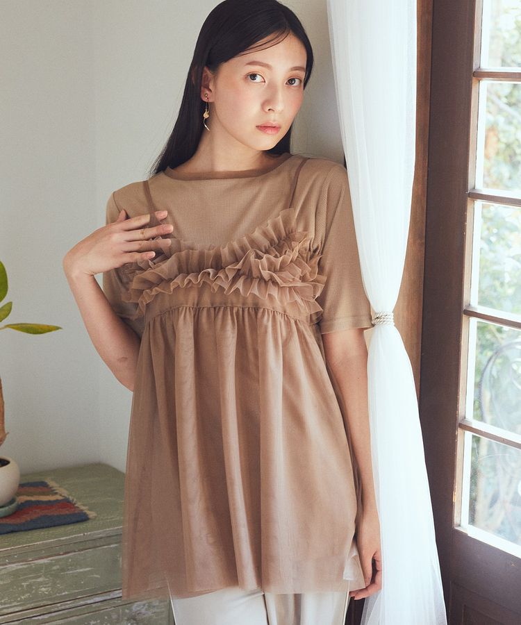 earth music&ecology「SET2点チュールビスチェ＋シアープルオーバー」|Tシャツ・カットソー|Mocha