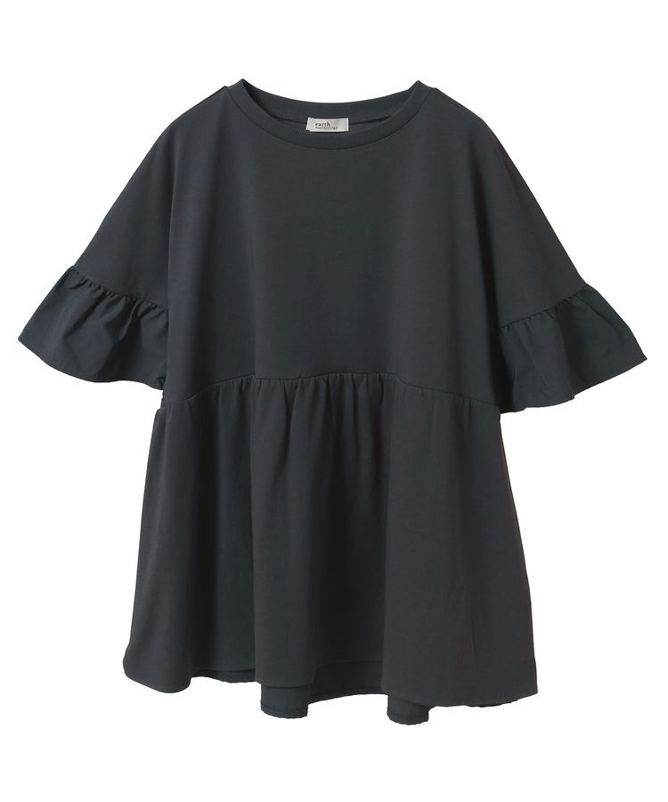earth music&ecology「フリルドッキングポンチョT」|チュニック|Charcoal Gray
