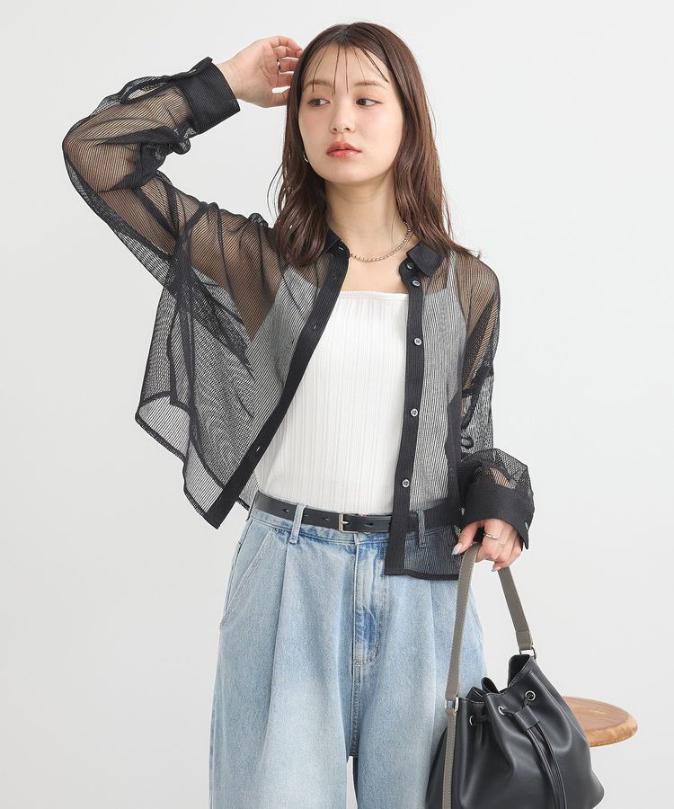 earth music&ecology「メッシュストライプショートシャツ」|シャツ・ブラウス|