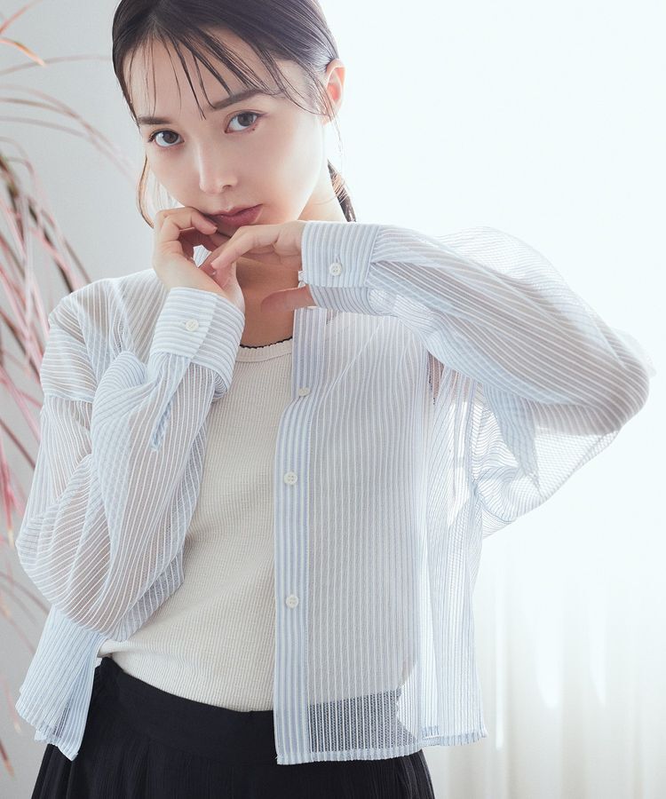 earth music&ecology「メッシュストライプショートシャツ」|シャツ・ブラウス|