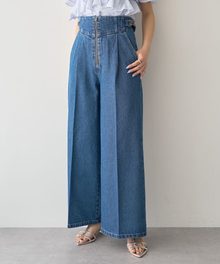 earth music&ecology「サイドベルトデニムパンツ」|デニム|Medium Indigo