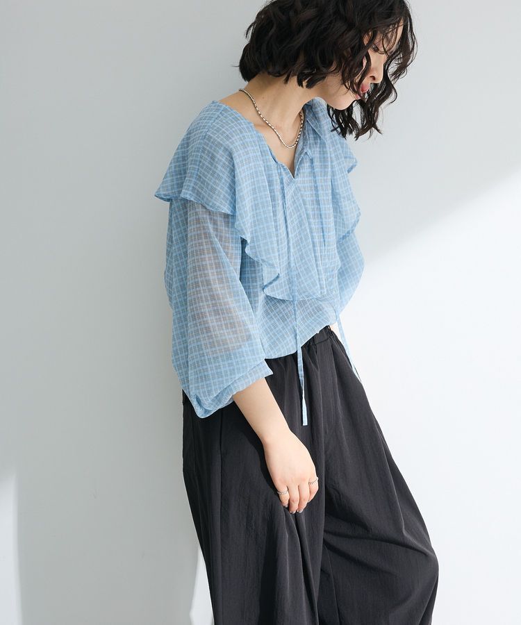 armonia「チェックシアーフリルブラウス」|シャツ・ブラウス|