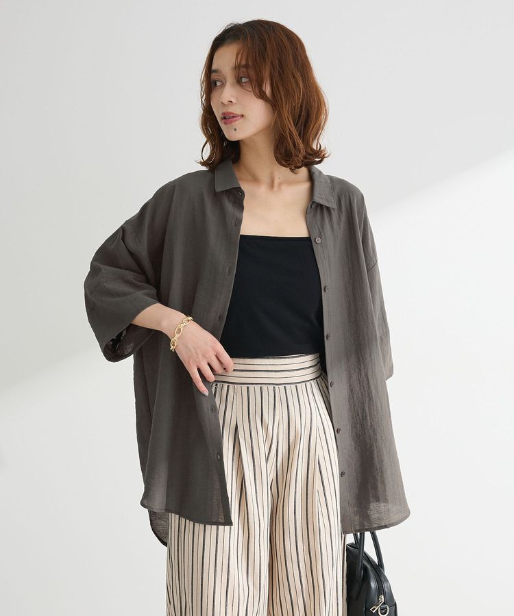 Green Parks「・ELENCARE DUEシアーボリュームスリーブシャツ」|シャツ・ブラウス|Charcoal Gray