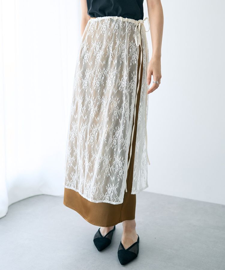 YECCA VECCA「サイドリボンレースレイヤードスカート」|スカート|Ivory