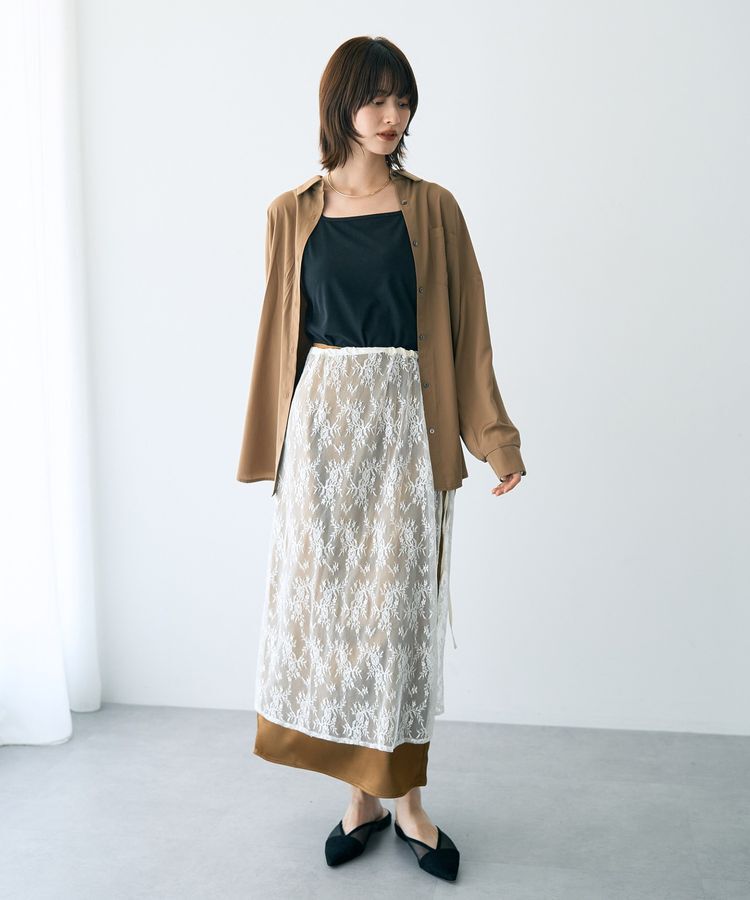 YECCA VECCA「サイドリボンレースレイヤードスカート」|スカート|