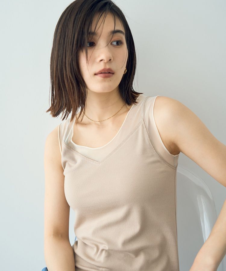 YECCA VECCA「チュールMIXリブインナー」|インナー|Beige
