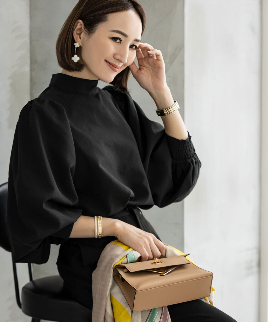 ur's「【星玲奈さんコラボアイテム】2wayボリュームスリーブボウタイブラウス」|シャツ・ブラウス|ブラック