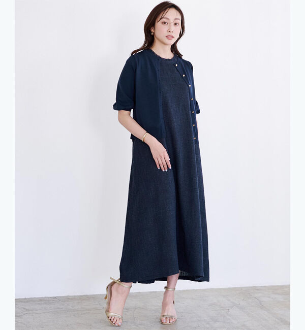 ur's「サマーツイードフレアワンピース」|ワンピース|ネイビー
