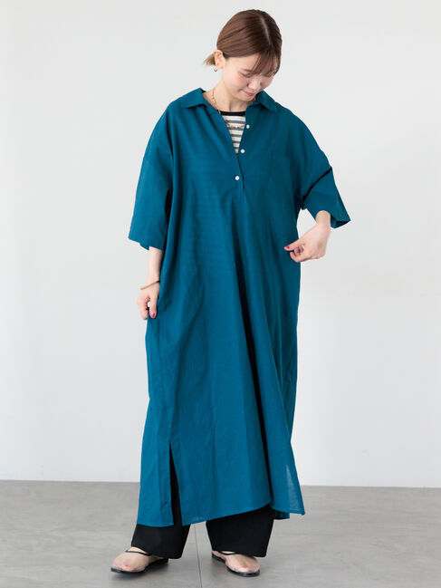 Lugnoncure「綿麻シャツワンピース」|ワンピース|ネイビー