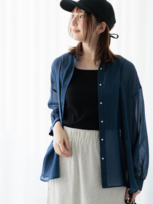 Te chichi TERRASSE「パール釦バンドカラーシアーシャツ」|シャツ・ブラウス|