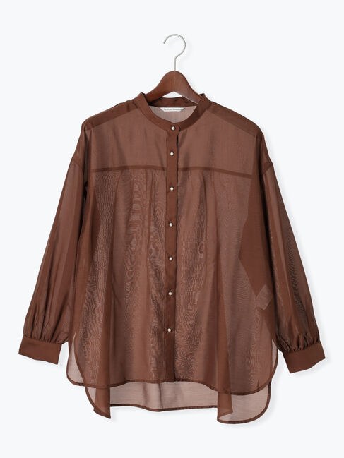Te chichi TERRASSE「パール釦バンドカラーシアーシャツ」|シャツ・ブラウス|ブラウン