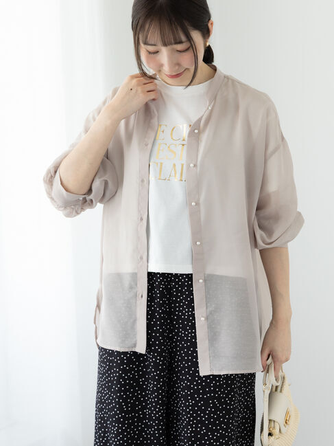 Te chichi TERRASSE「パール釦バンドカラーシアーシャツ」|シャツ・ブラウス|ベージュ