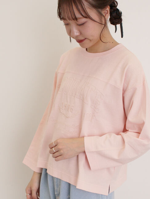 Samansa Mos2「ピグメント加工ロゴ刺繍ロングTシャツ」|Tシャツ・カットソー|