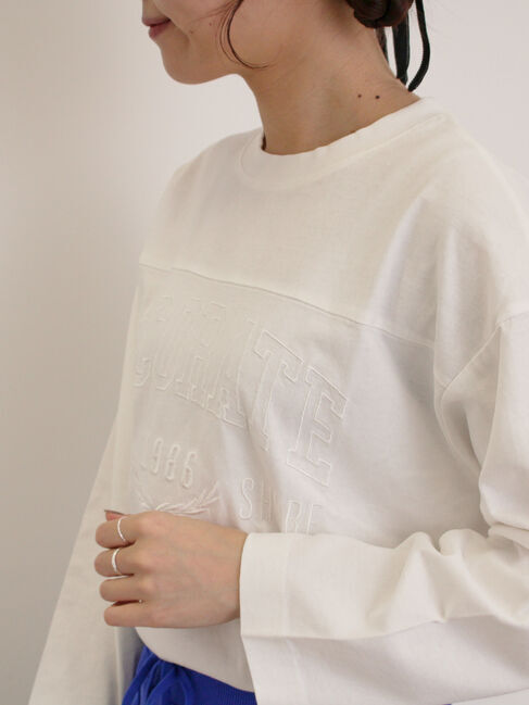 Samansa Mos2「ピグメント加工ロゴ刺繍ロングTシャツ」|Tシャツ・カットソー|