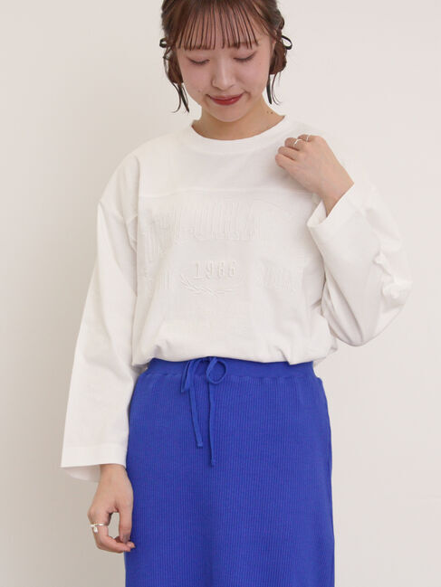 Samansa Mos2「ピグメント加工ロゴ刺繍ロングTシャツ」|Tシャツ・カットソー|