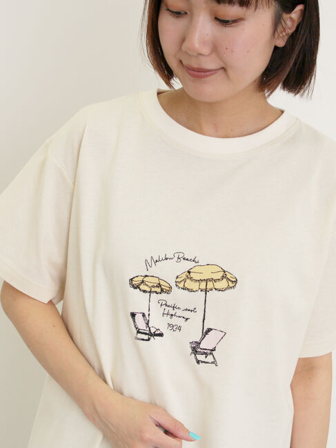 Samansa Mos2「パラソル刺繍Tシャツ」|Tシャツ・カットソー|オフホワイト