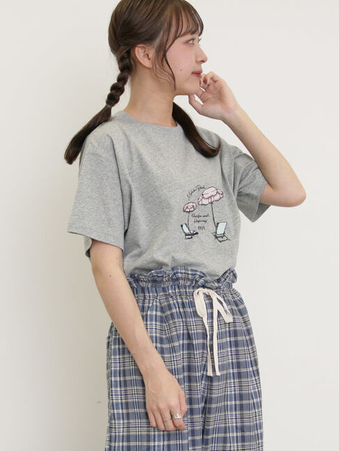 Samansa Mos2「パラソル刺繍Tシャツ」|Tシャツ・カットソー|グレー