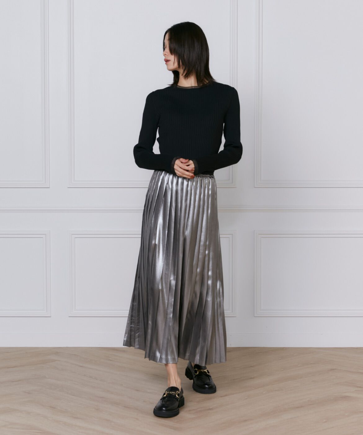 INED「メタリックプリーツスカート」|スカート|