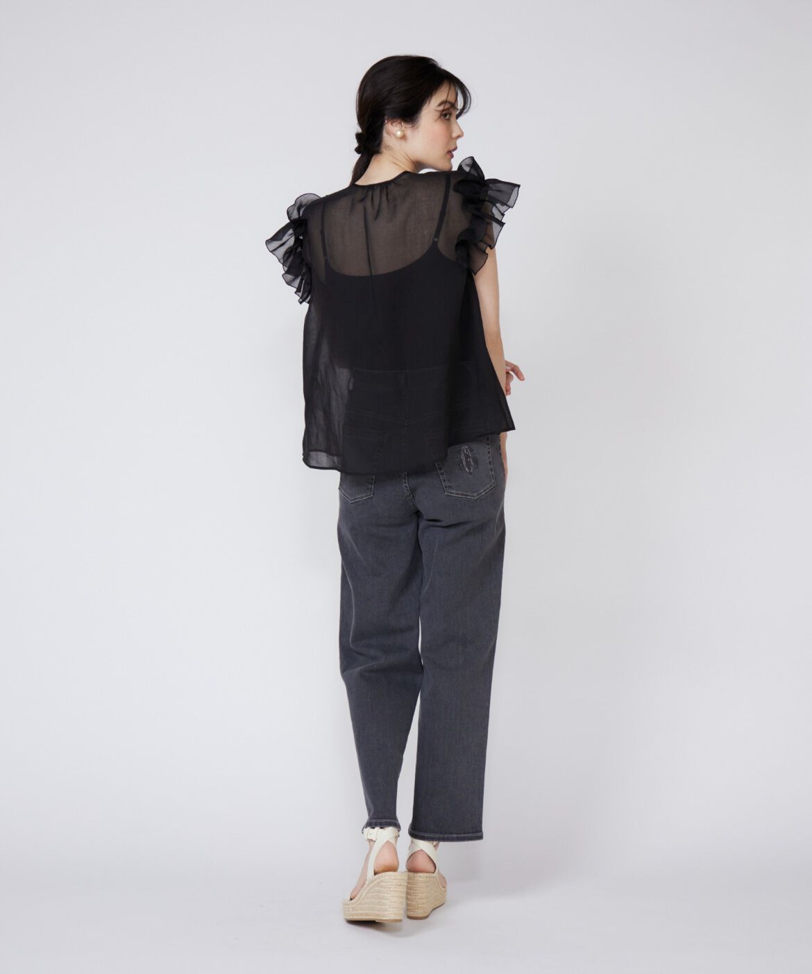 Maglie le cassetto「《大きいサイズ》シアーフリルブラウス」|シャツ・ブラウス|