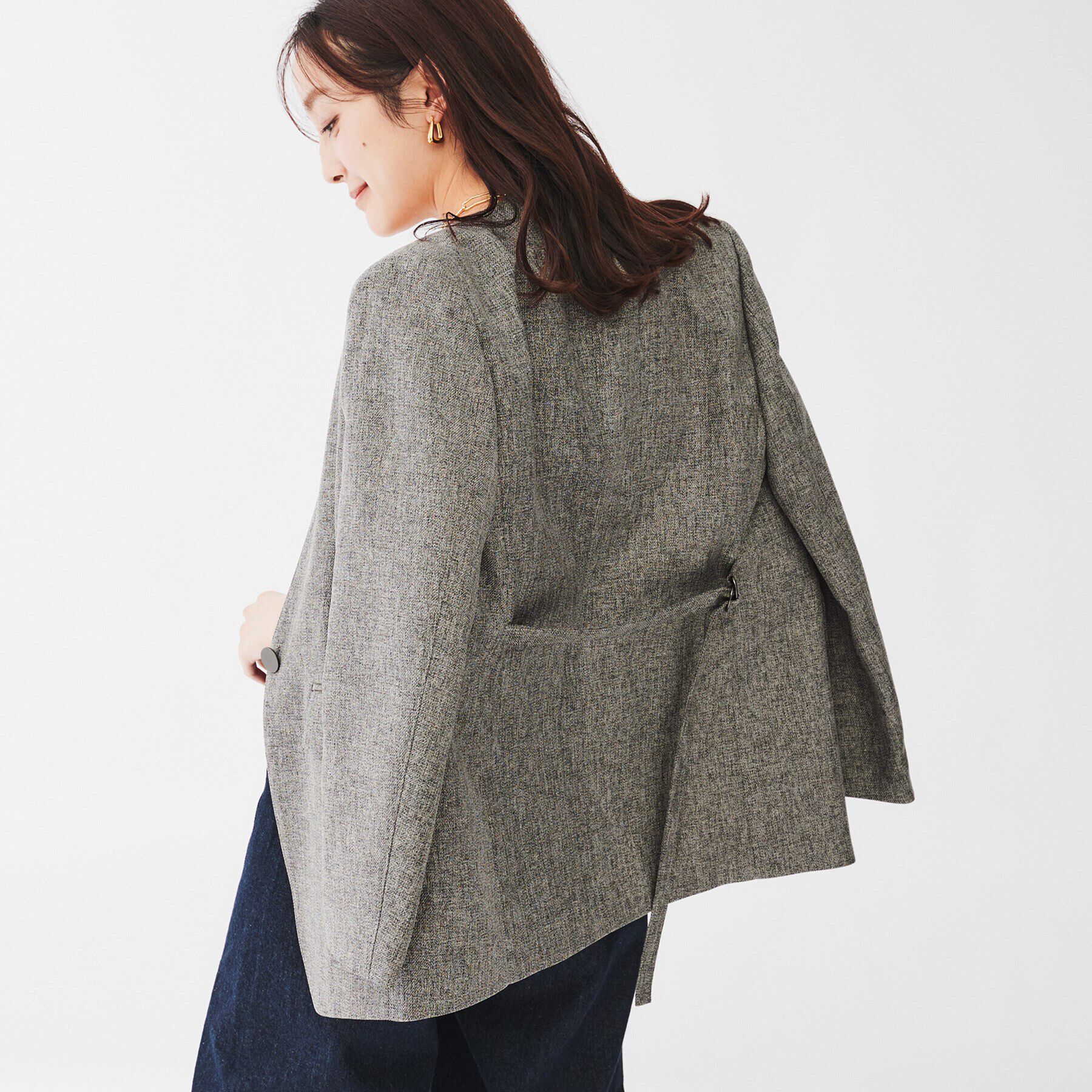 UNTITLED「【ツイードライク/セットアップ可】 メランジカラーレスジャケット」|ノーカラージャケット|
