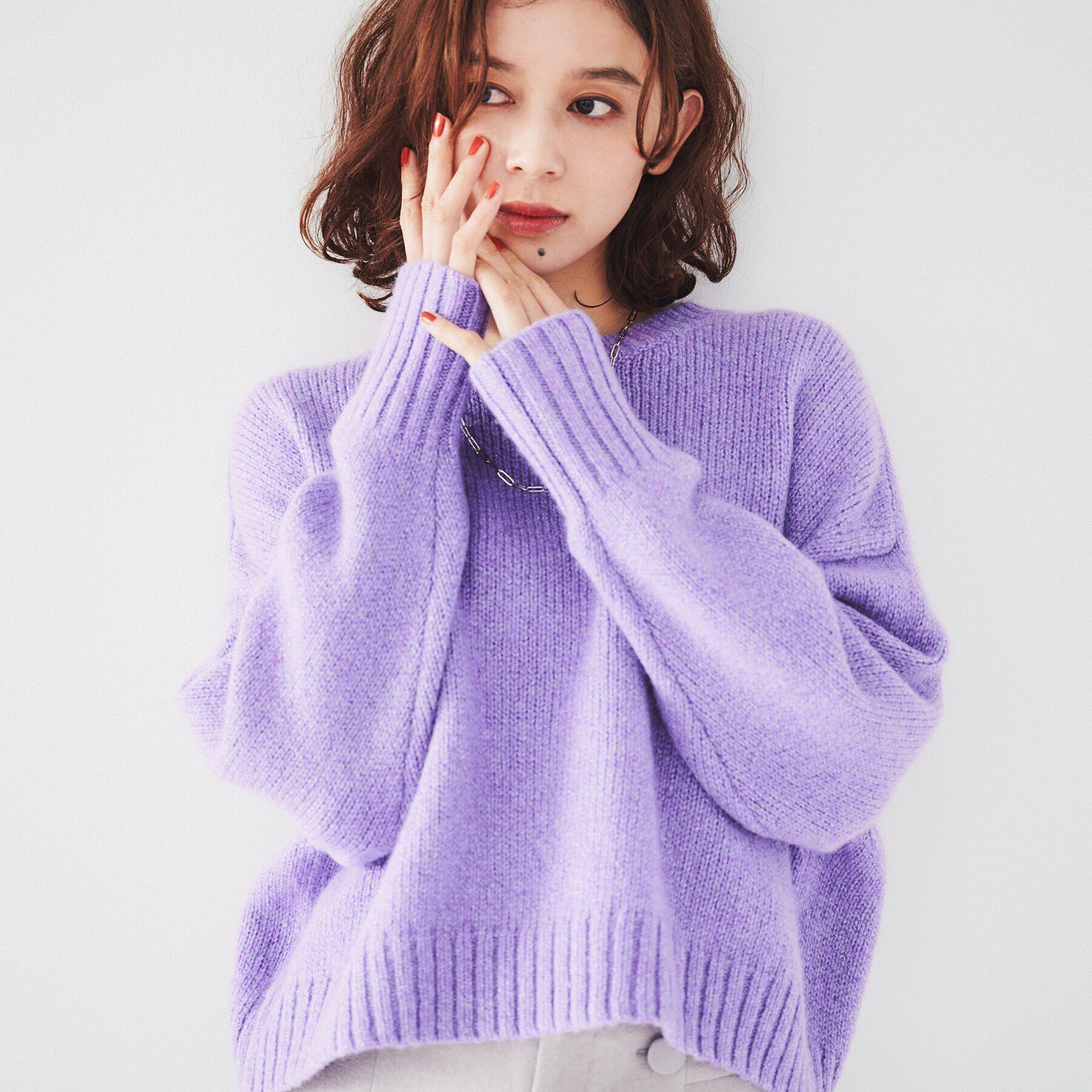 UNTITLED「【ラメ見え/ショート丈】クロップドニット」|ニット・セーター|ラベンダー(080)