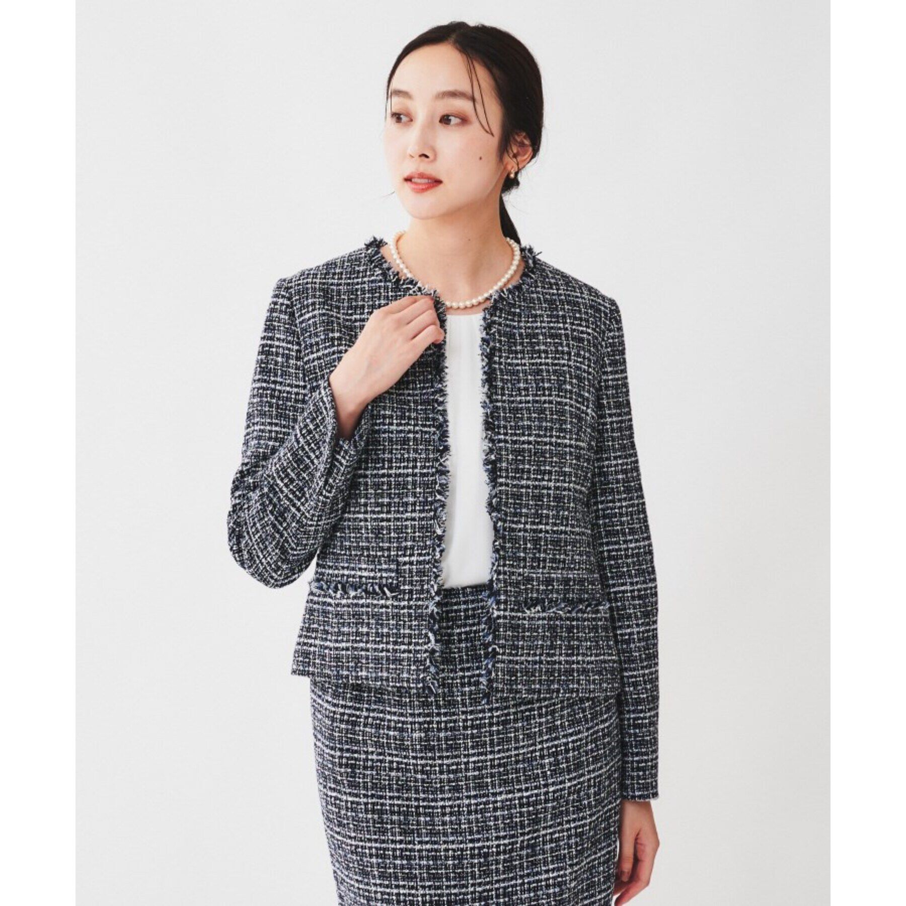 UNTITLED「【入卒/セレモニー/通勤】ラメツイード ノーカラージャケット」|ノーカラージャケット|