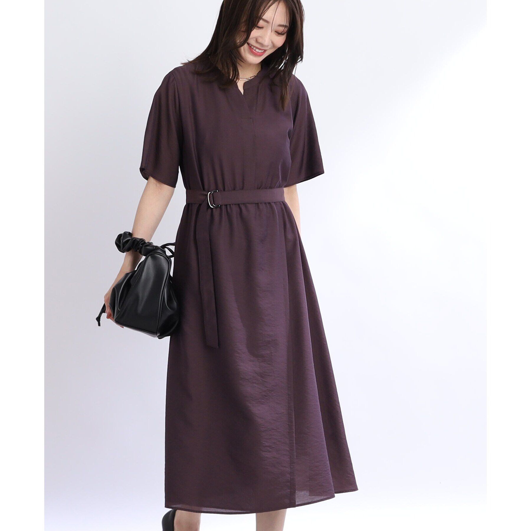 Reflect「【SALE／洗える／サッシュベルト付き】ラップ風デザインワンピース」|ワンピース|