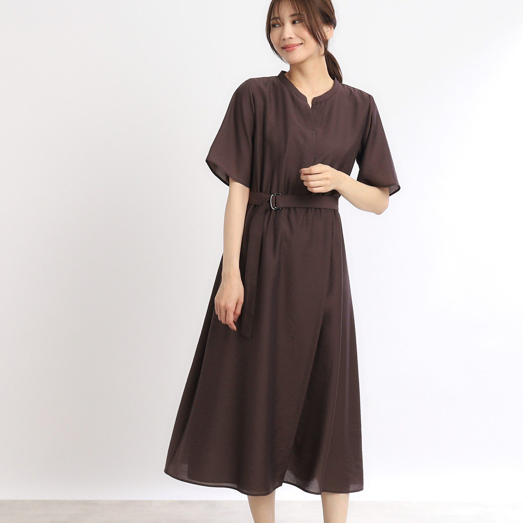 Reflect「【SALE／洗える／サッシュベルト付き】ラップ風デザインワンピース」|ワンピース|