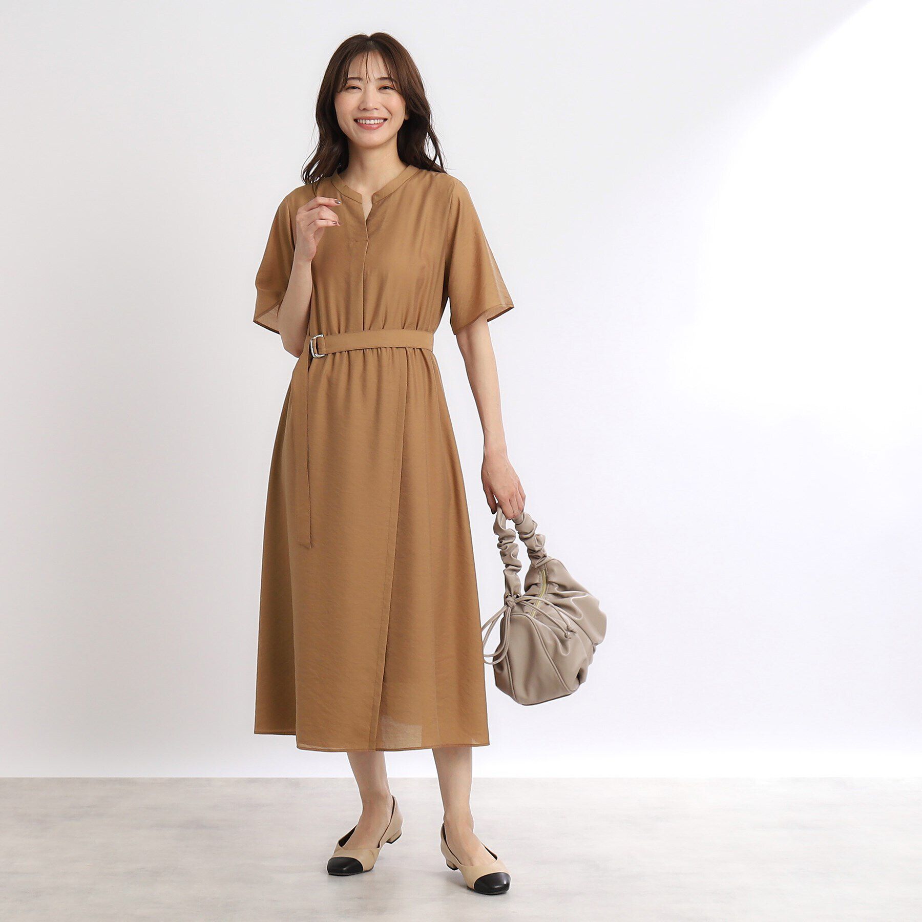 Reflect「【SALE／洗える／サッシュベルト付き】ラップ風デザインワンピース」|ワンピース|