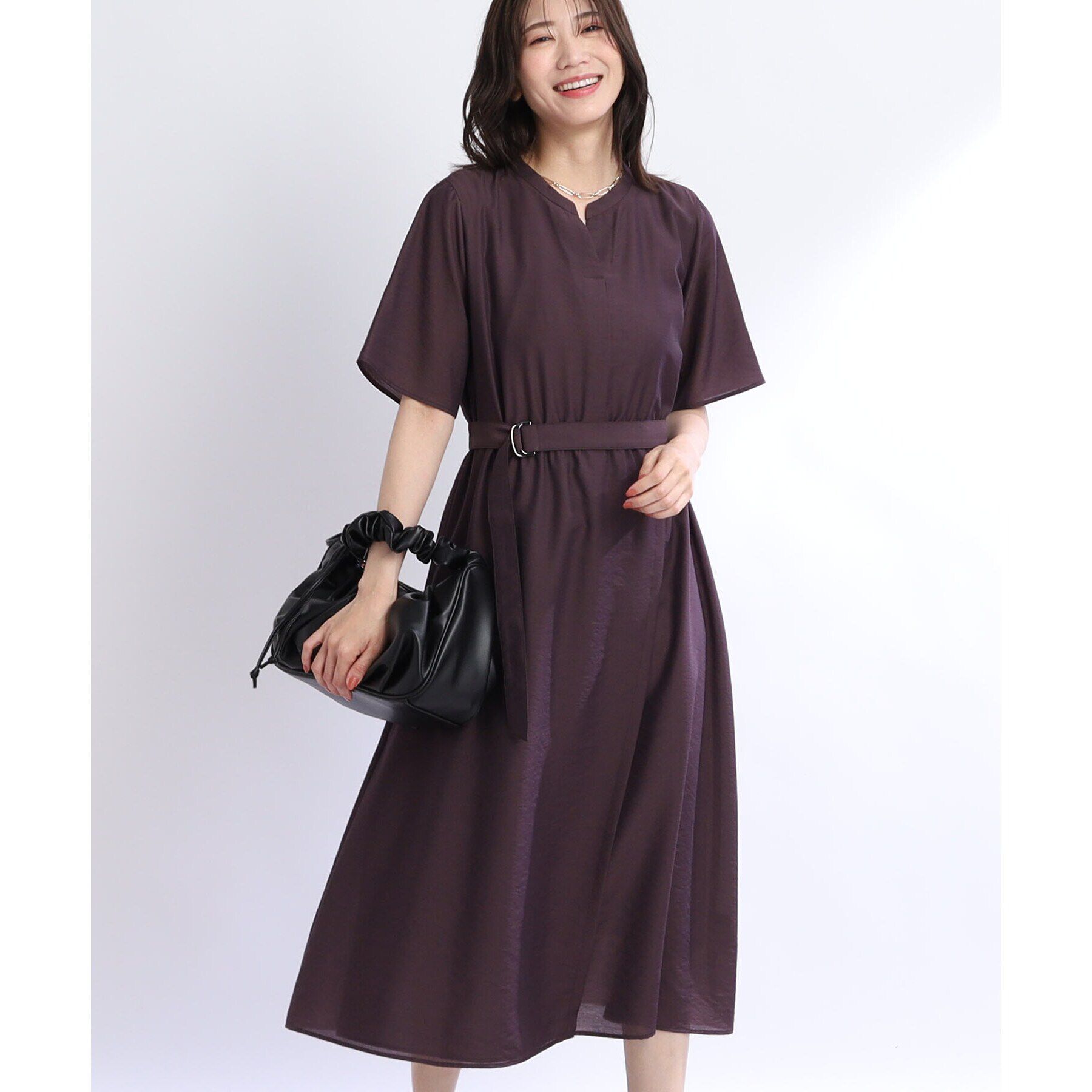 Reflect「【SALE／洗える／サッシュベルト付き】ラップ風デザインワンピース」|ワンピース|ボルドー(064)