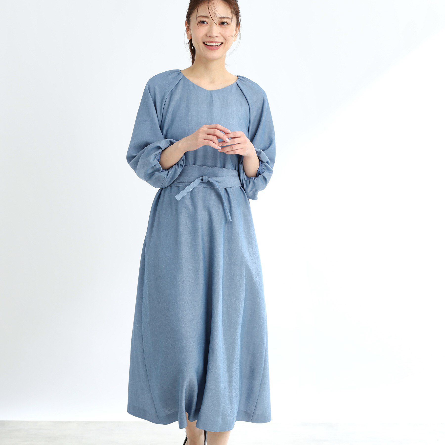 Reflect「【手洗い可／共布ベルト付き】ブルーダンガリーワンピース」|ワンピース|