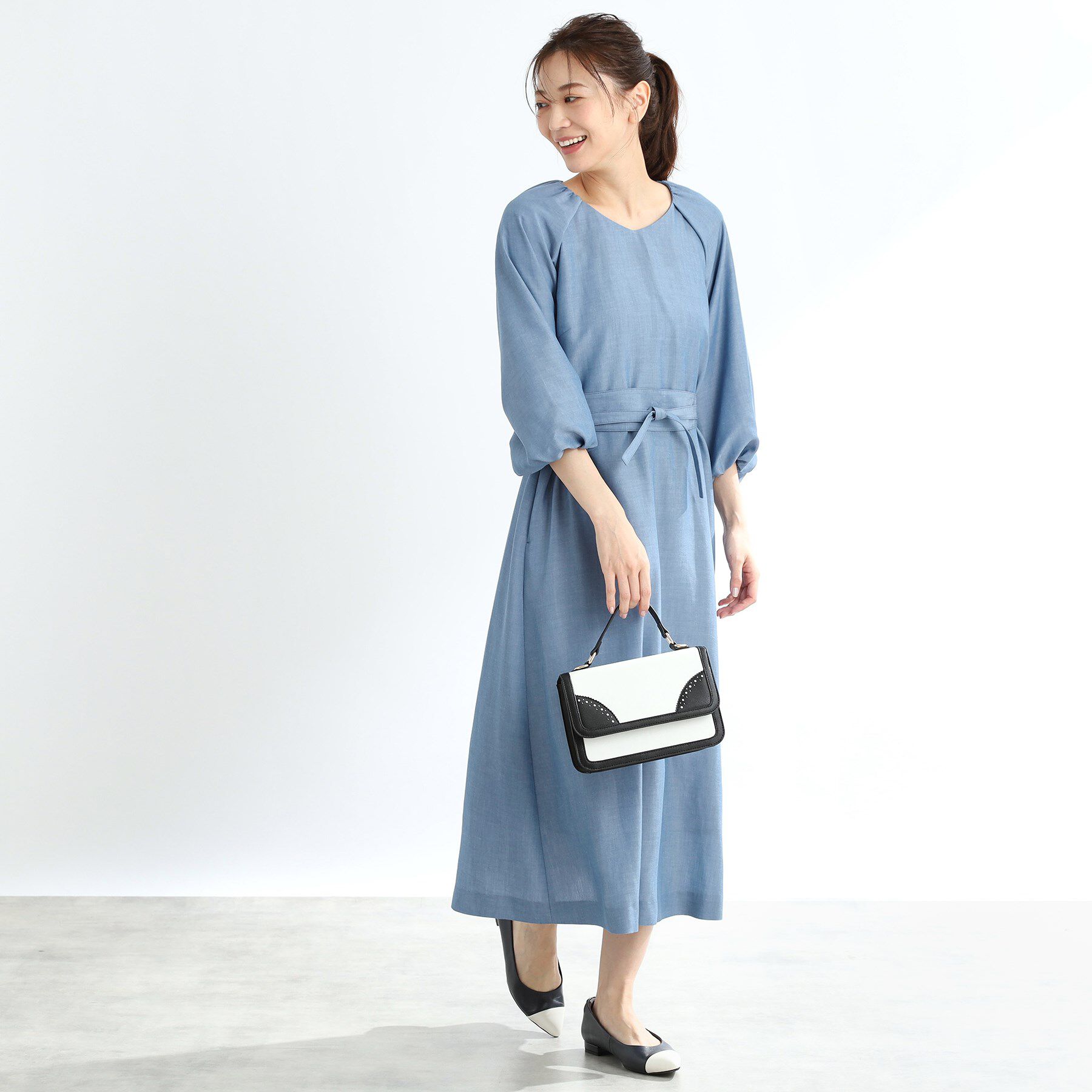 Reflect「【手洗い可／共布ベルト付き】ブルーダンガリーワンピース」|ワンピース|