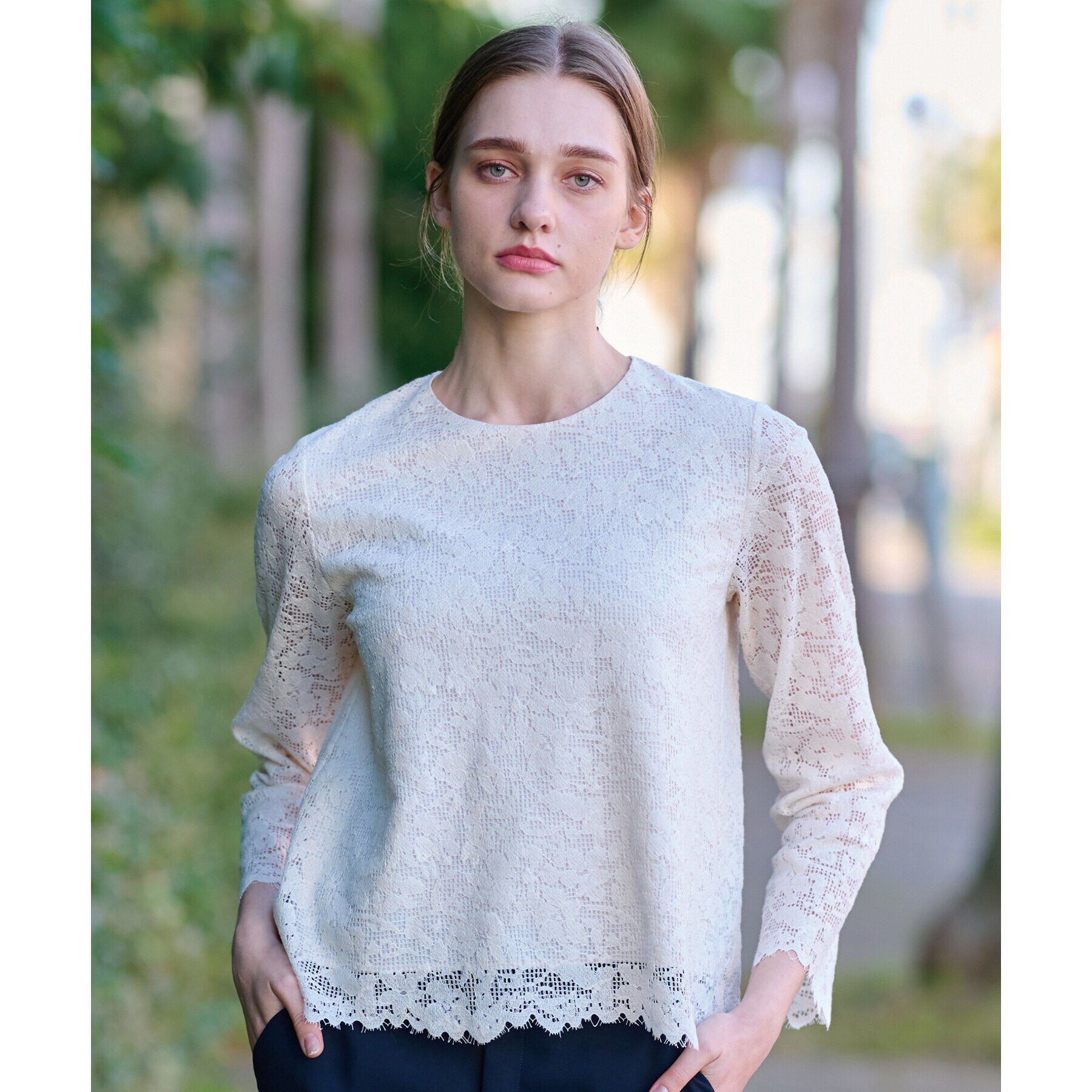 DRESSTERIOR「【通勤/セレモニー/洗える】オーガニックコットンレースブラウス」|シャツ・ブラウス|