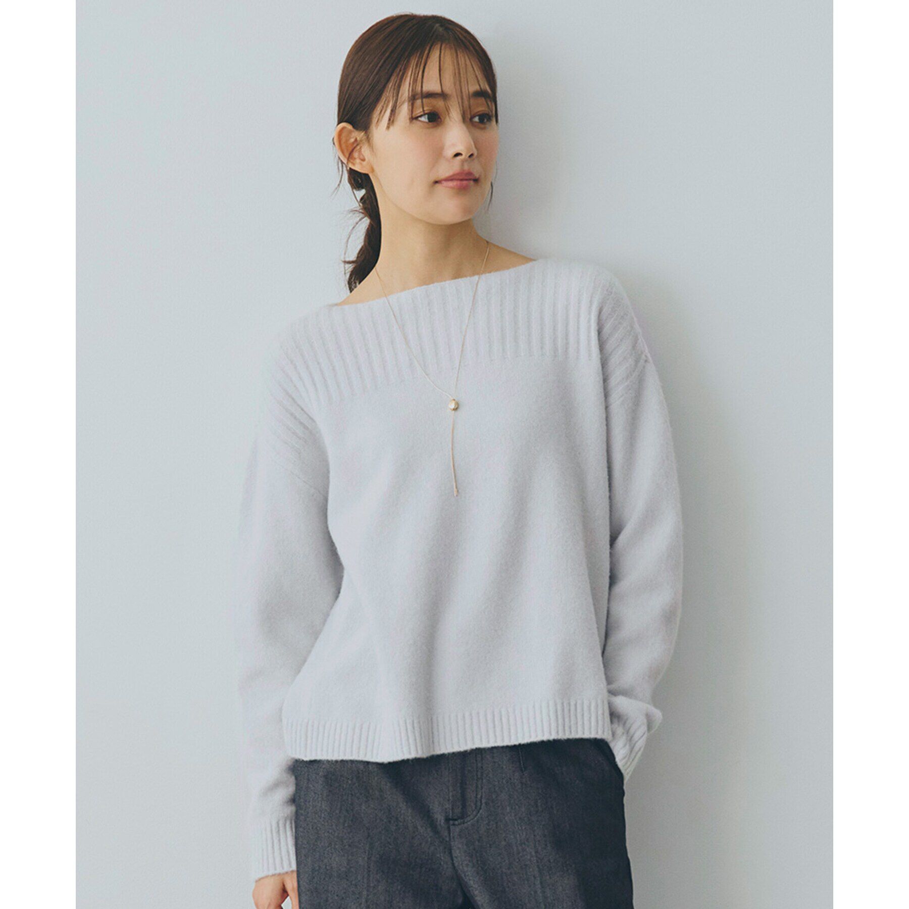 grove「ボートネックヨークリブプルオーバー【洗える】」|ニット・セーター|ライトグレー(011