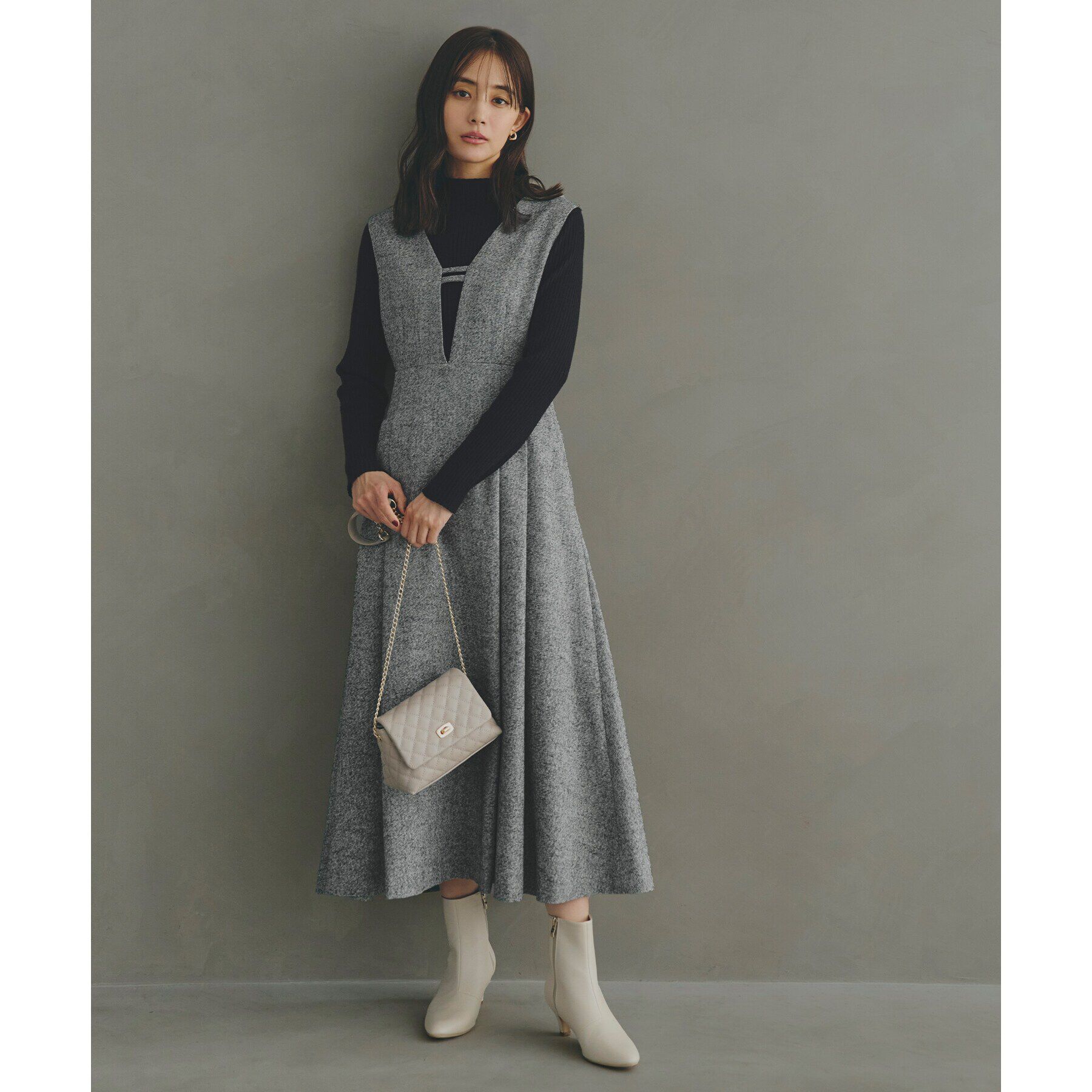 grove「【前後2WAY】ラメツイードフレアージャンドレ」|ワンピース|グレー(012)