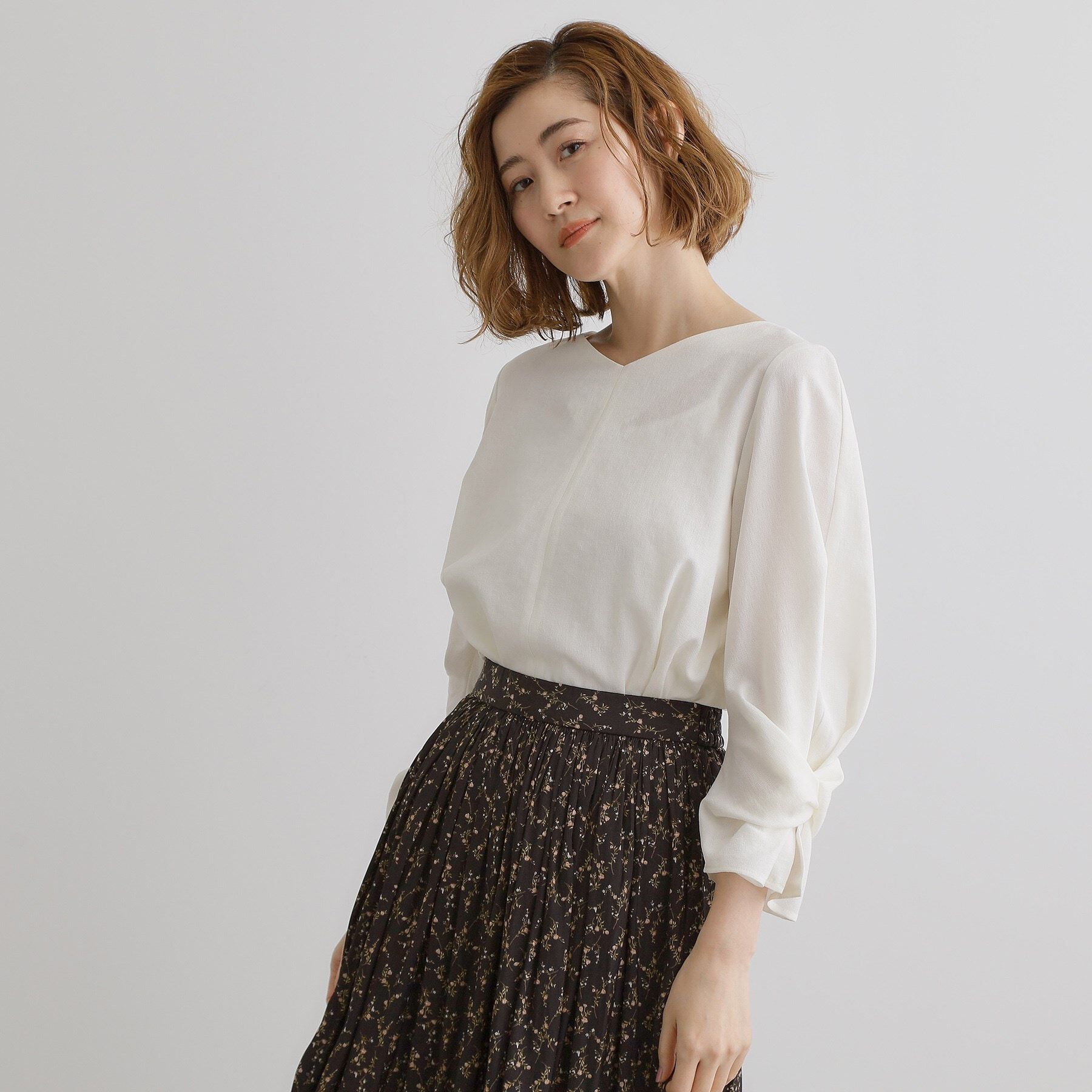 grove「【毎日着たい】麻調メッシュ袖コンシャスブラウス」|シャツ・ブラウス|