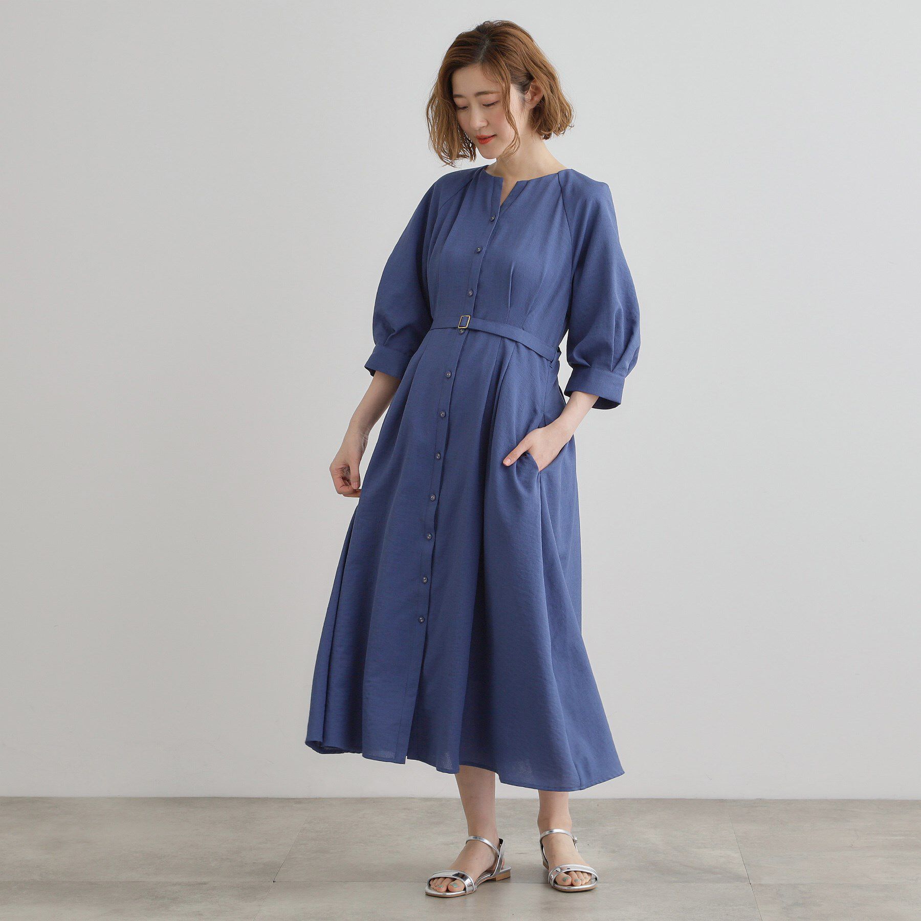 grove「麻調メッシュラグランスリーブワンピース」|ワンピース|