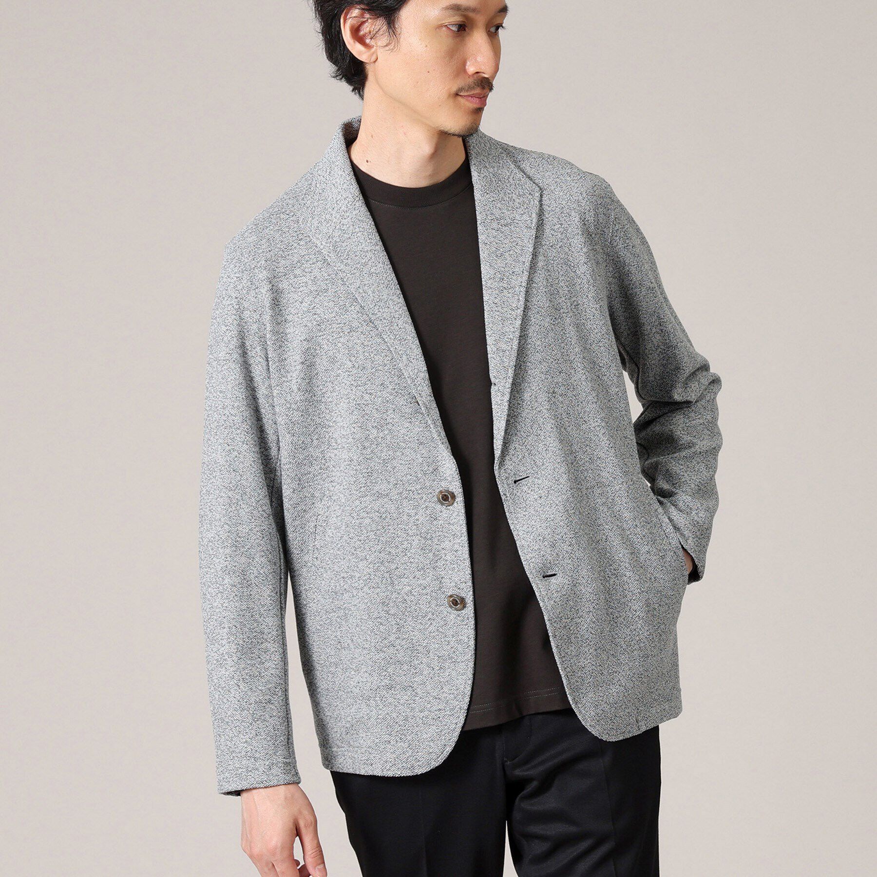 TAKEO KIKUCHI「【軽羽織/日本製】カネマサ メランジ 羽織ジャケット」|カーディガン|ﾁｬｺｰﾙｸﾞﾚｰ(013)