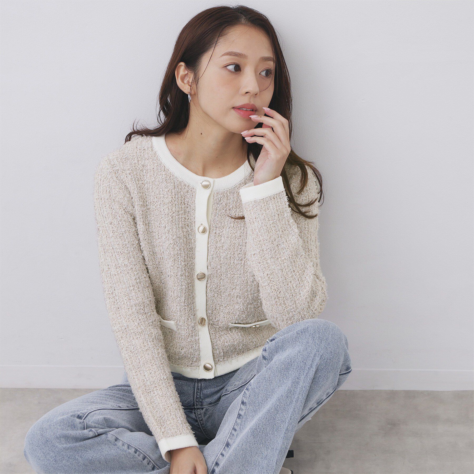 index「ファンシーヤーントリミングカーディガン【洗濯機OK】」|カーディガン|