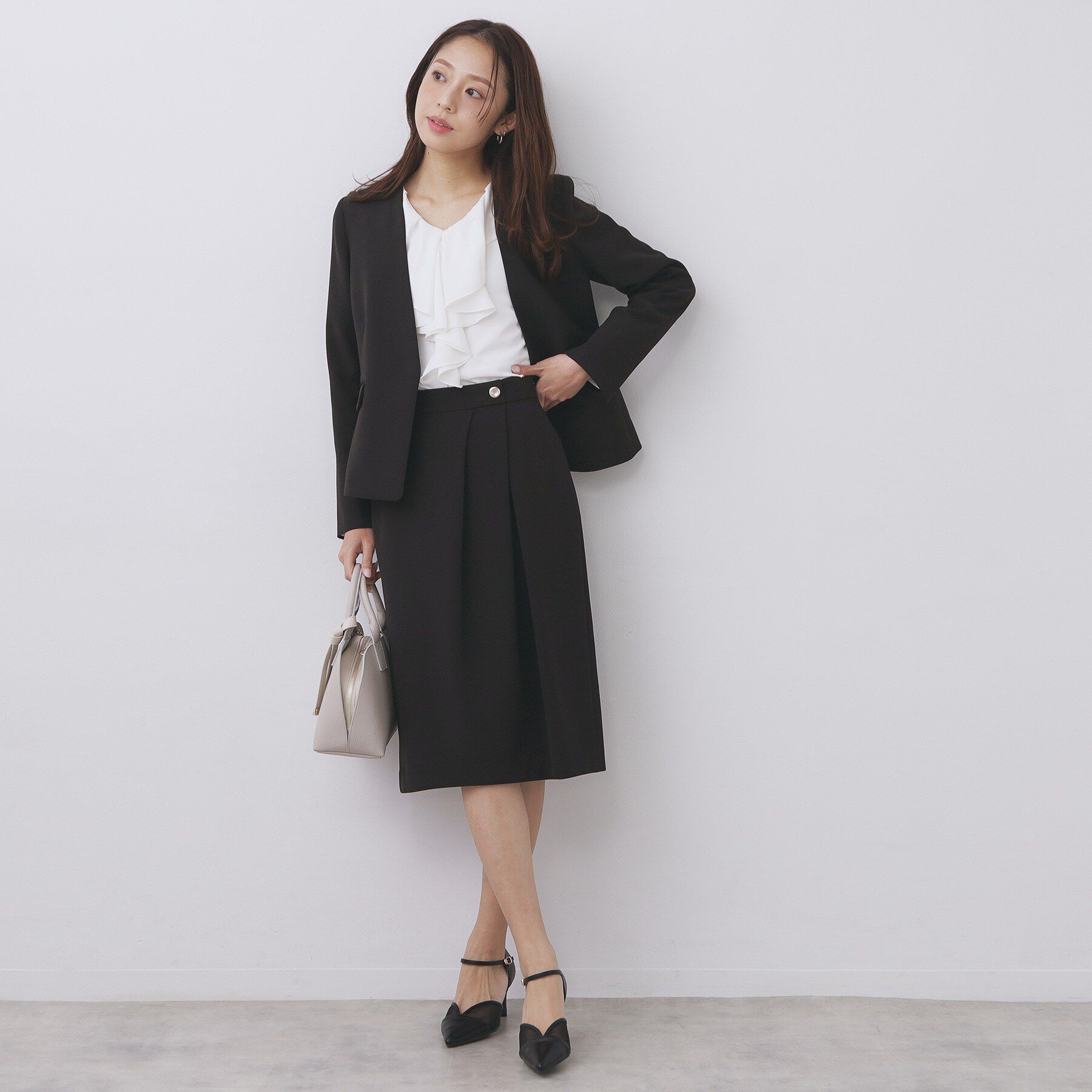 index「アシンメトリーストレッチタックスカート/セットアップ対応【洗濯機OK/防シワ/イージーアイロン】」|スカート|