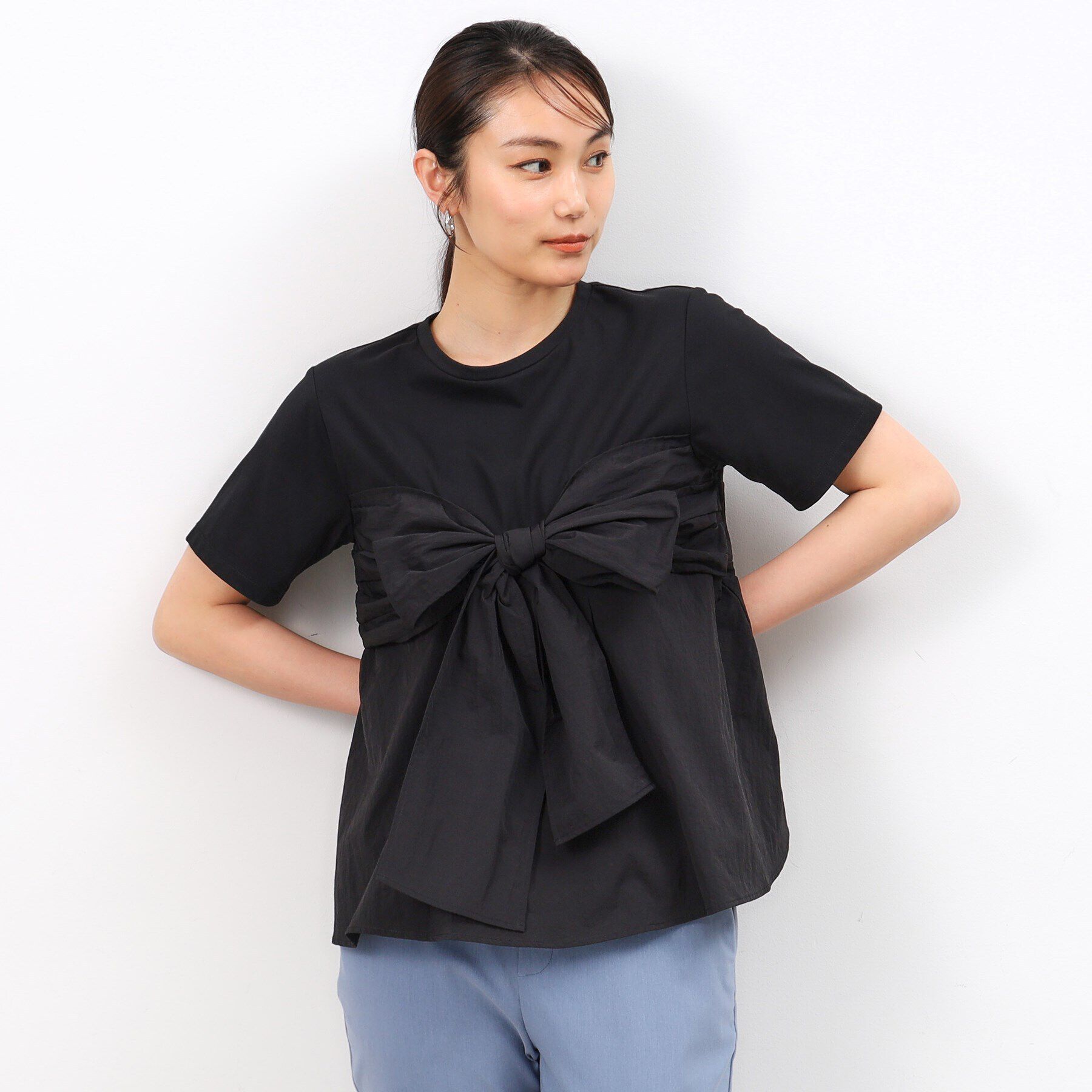 OPAQUE.CLIP「リボンビスチェドッキングカットソー【洗濯機洗い可】」|Tシャツ・カットソー|ブラック(019)