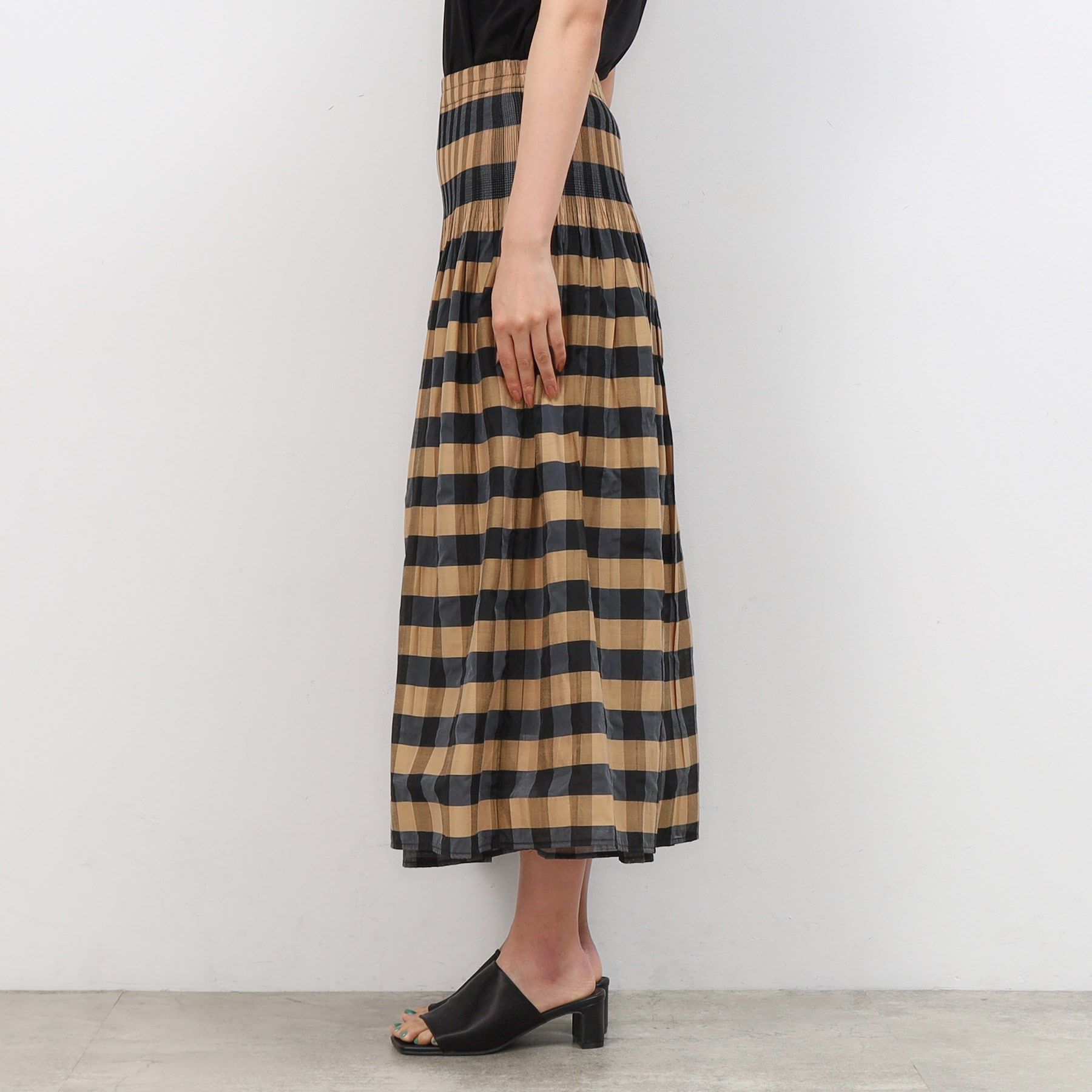 OPAQUE.CLIP「【リバーシブル】チェック／ストライプフレアスカート【洗濯機洗い可】」|スカート|