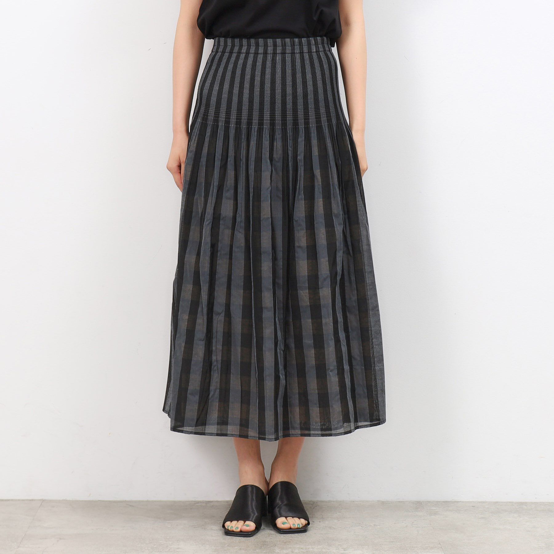 OPAQUE.CLIP「【リバーシブル】チェック／ストライプフレアスカート【洗濯機洗い可】」|スカート|