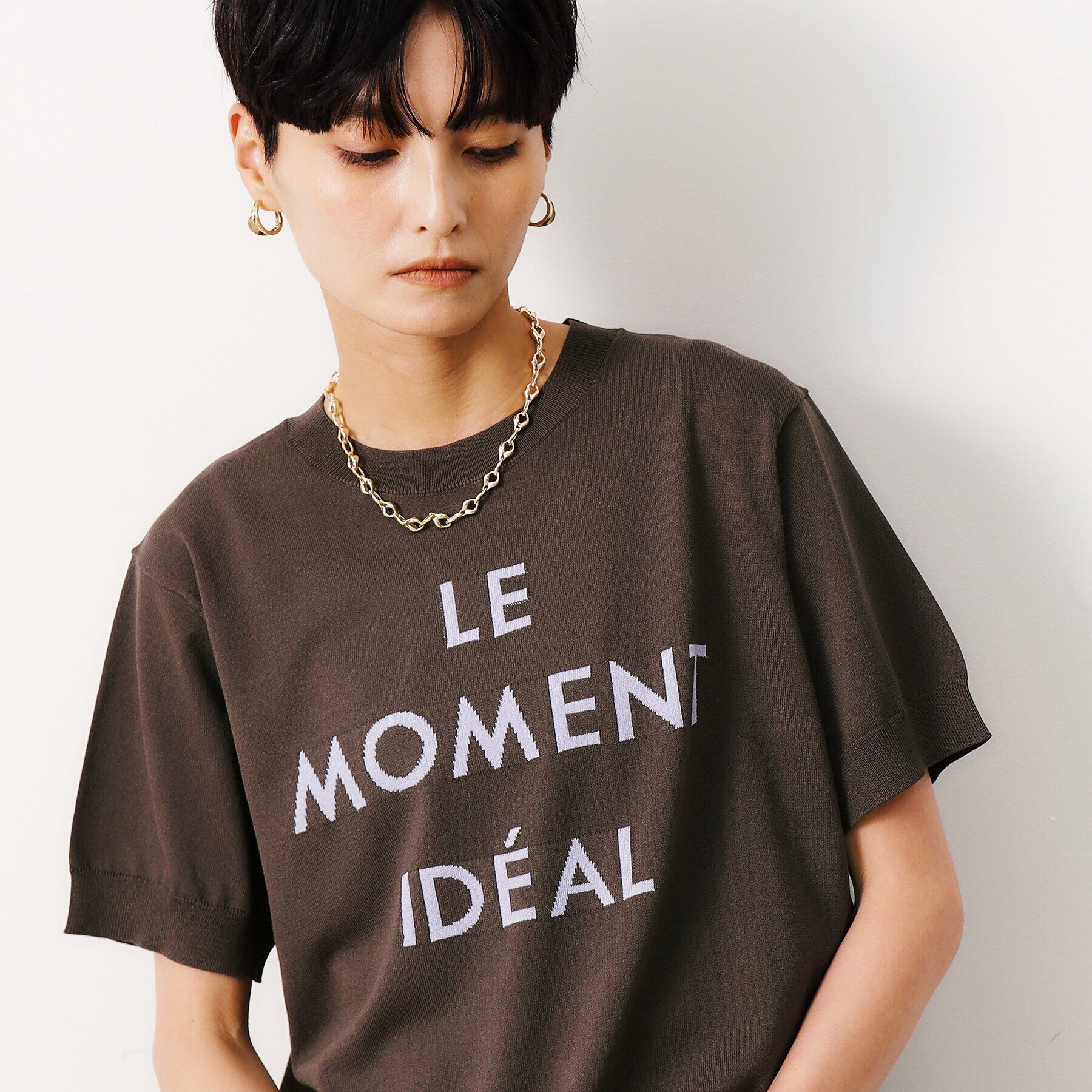 OPAQUE.CLIP「《美人百花掲載》UV ロゴジャカードニット【抗ピル/洗濯機洗い可】」|ニット・セーター|ブラウン(044)