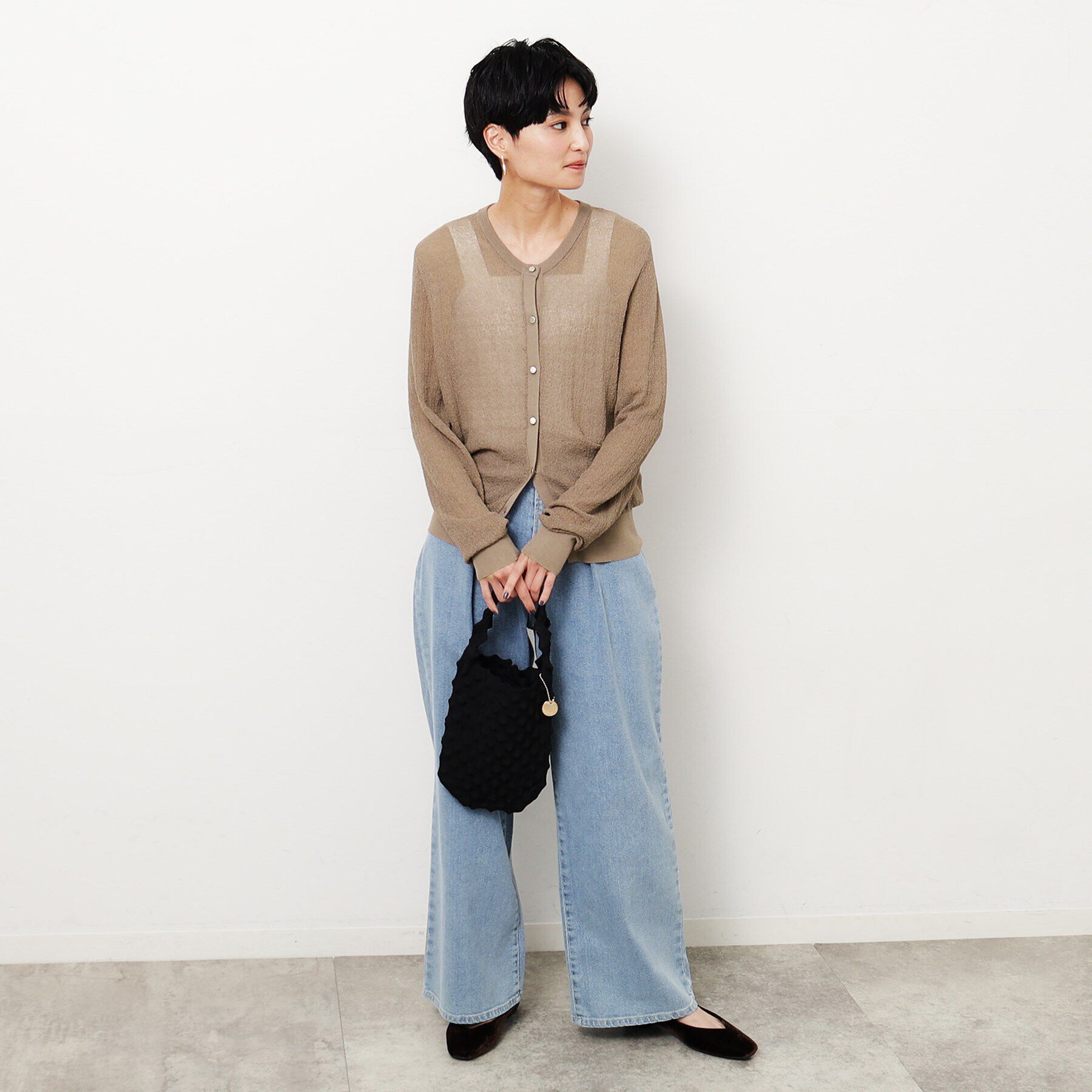 OPAQUE.CLIP「シアー柄編みニットカーディガン【洗える】」|カーディガン|