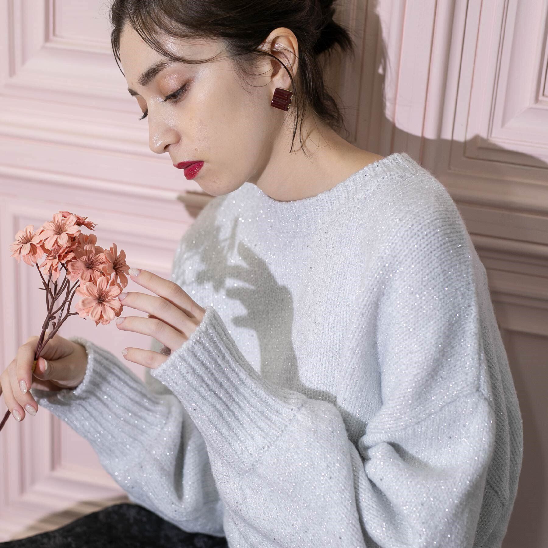 OPAQUE.CLIP「スパンコールラメ ミドルゲージニット」|ニット・セーター|オフホワイト(603