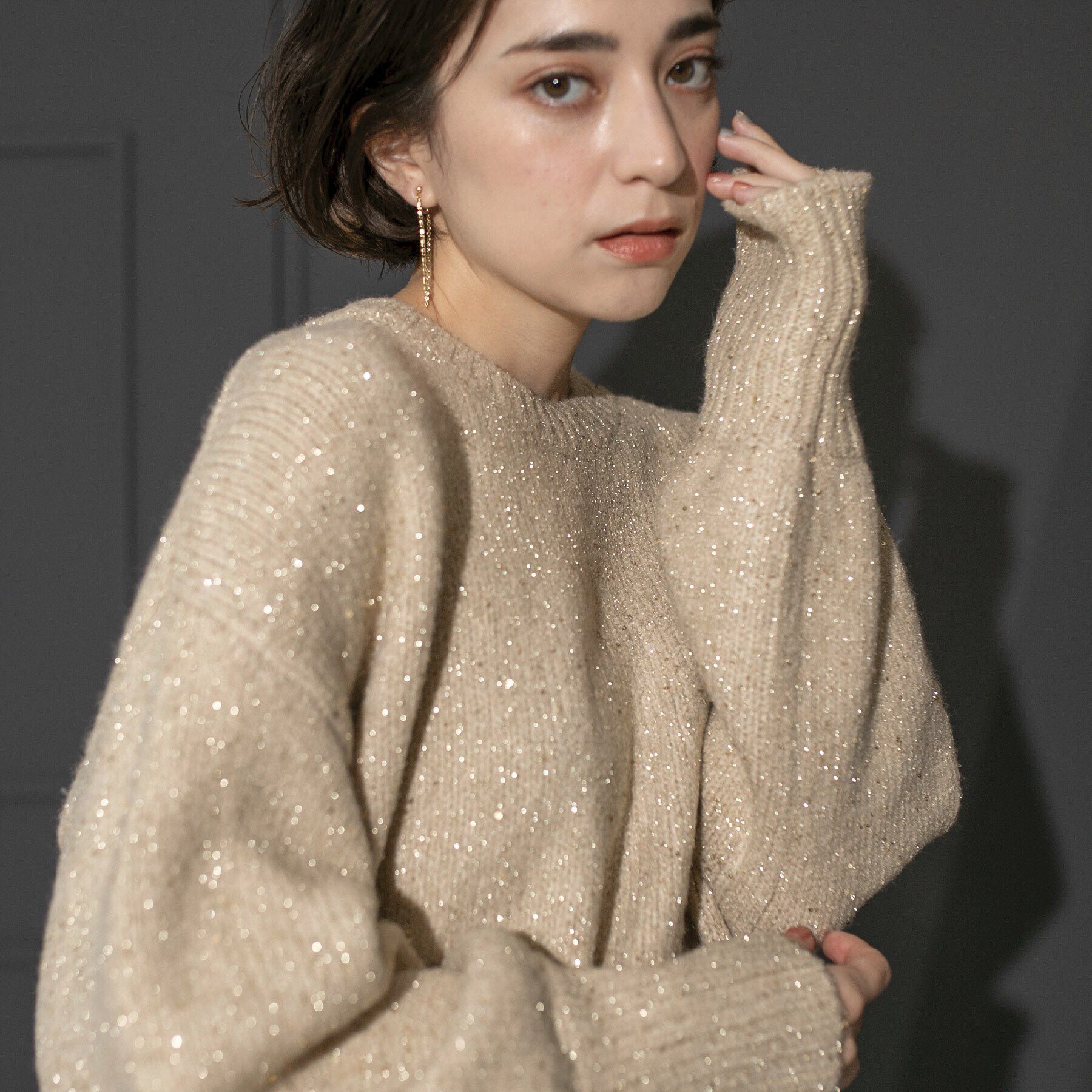 OPAQUE.CLIP「スパンコールラメ ミドルゲージニット」|ニット・セーター|