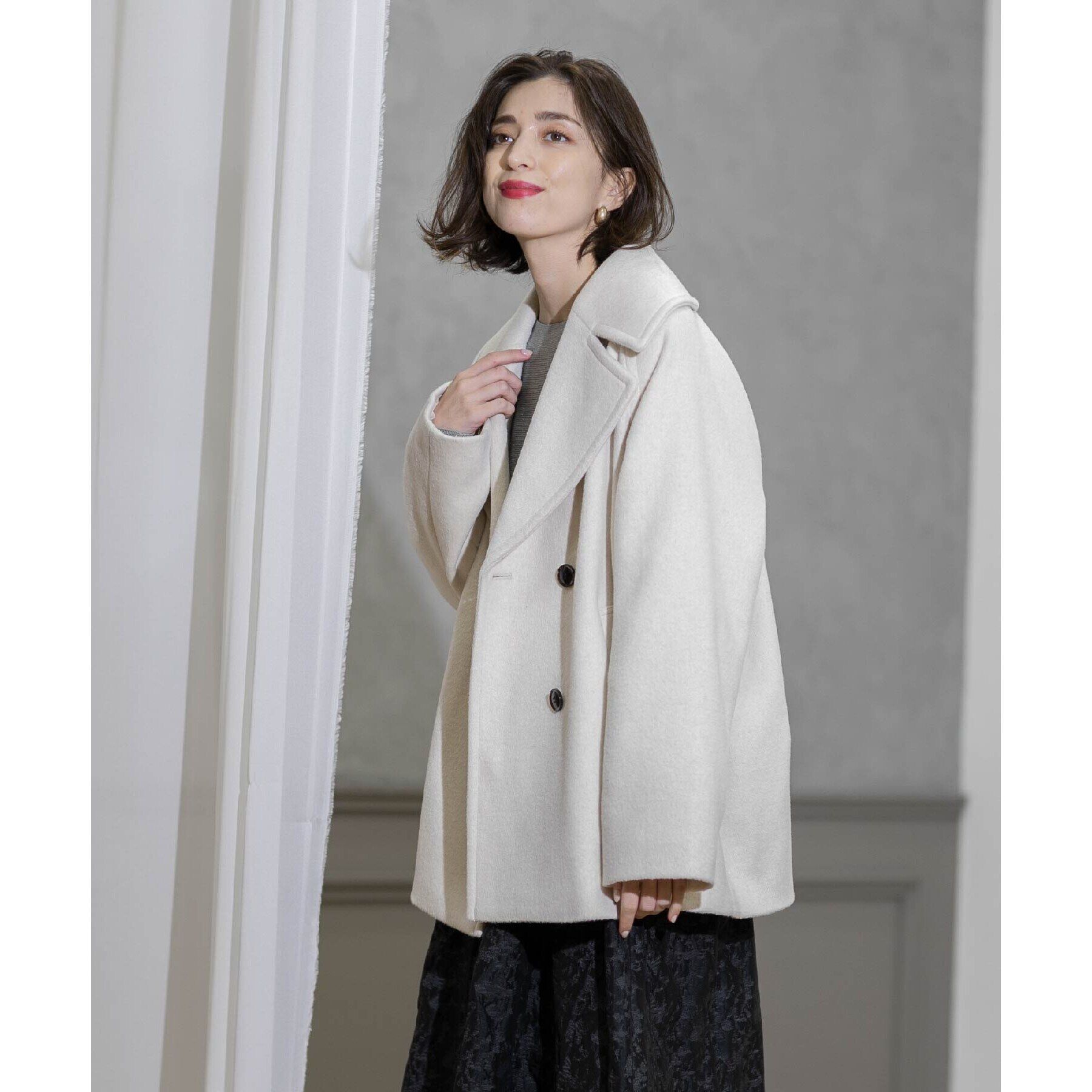 OPAQUE.CLIP「《S-LLsize》ウールカシミヤブレンド ミドルピーコート」|ピーコート|